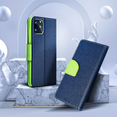 Peňaženkové puzdro Fancy Book na Apple iPhone 15 Pro Námornícka modrá / Limetkovo zelený