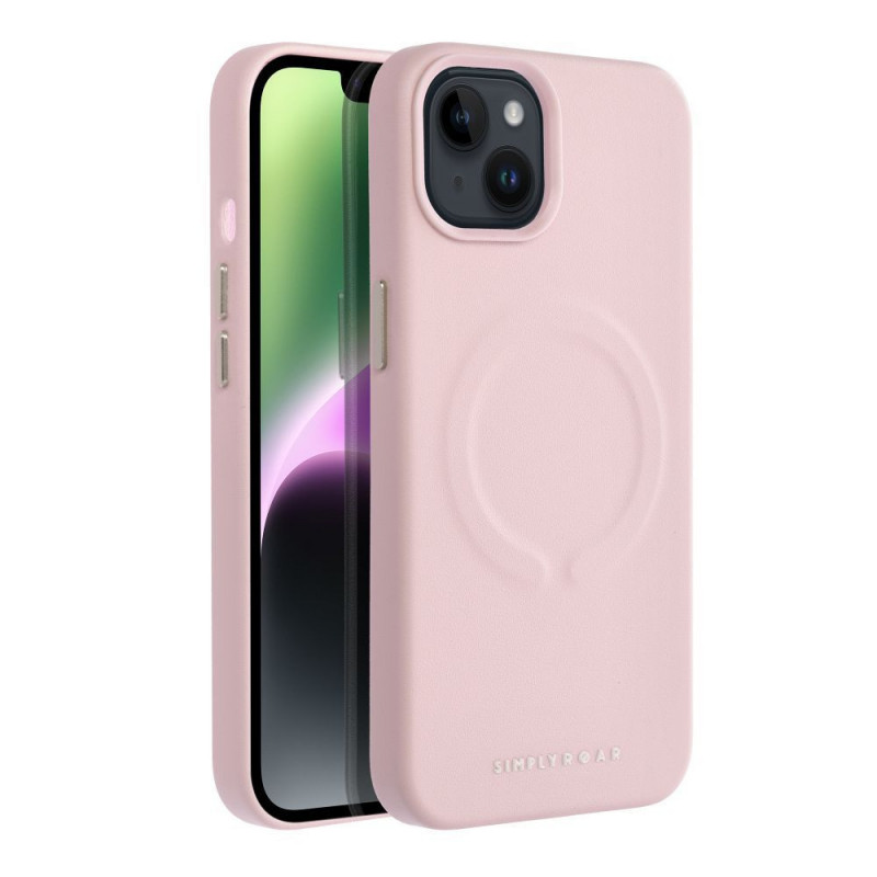 Kryt Roar Leather Mag na Apple iPhone 15 Pro Elegant  MagSAFE  Žiarivý ružový
