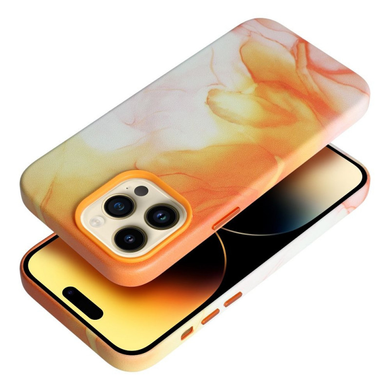 Kryt Leather Mag Cover na Apple iPhone 15 Pro Elegant  MagSAFE  Oranžová škvrna