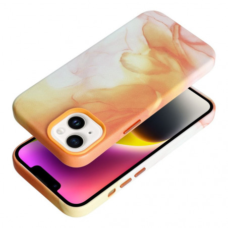 Kryt Leather Mag Cover na Apple iPhone 14 Elegant  MagSAFE  Oranžová škvrna