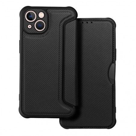 Peňaženkové puzdro Razor Book na Apple iPhone 13 Uhlíkové vlákno, Karbónový vzor Čierny
