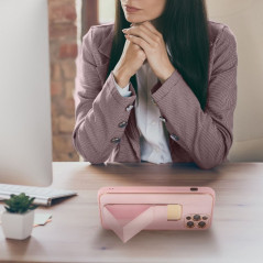 Kryt LEATHER Case Kickstand na Apple iPhone 12 Pro Max Ružový