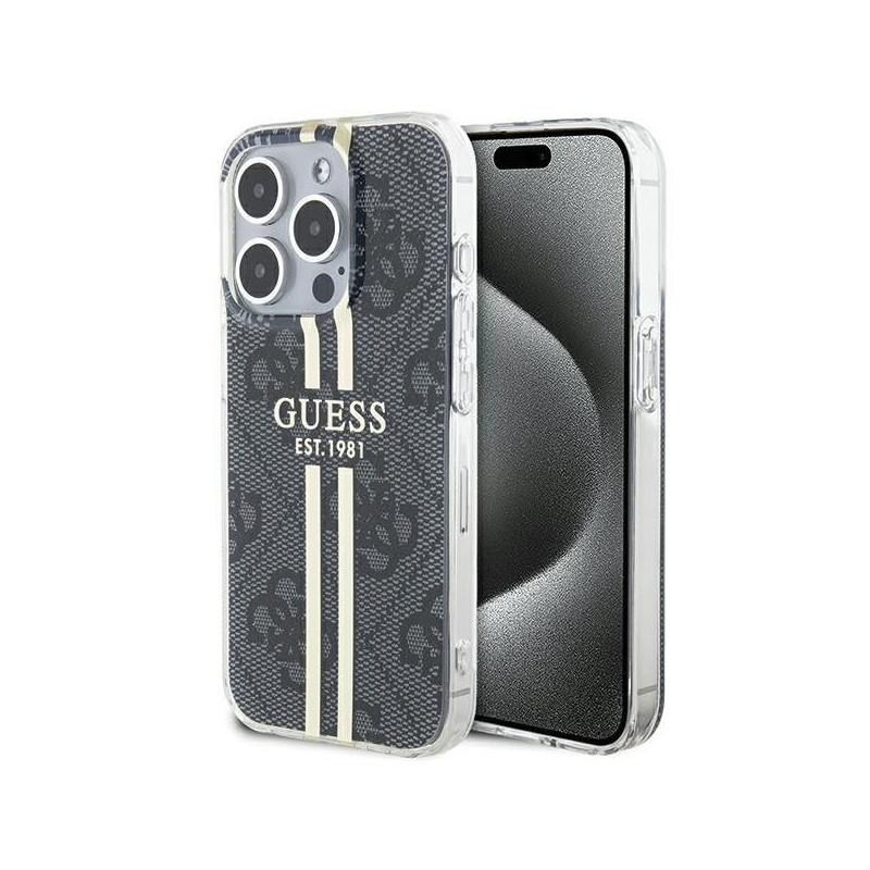 Kryt Guess 4G Gold Stripe na Apple iPhone 15 Pro Elegant  Čierny