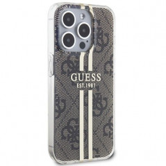 Kryt Guess 4G Gold Stripe na Apple iPhone 15 Pro Elegant  Hnedý