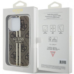 Kryt Guess 4G Gold Stripe na Apple iPhone 15 Pro Elegant  Hnedý
