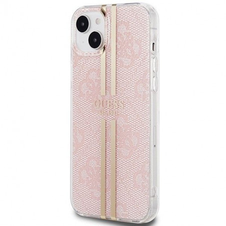 Kryt Guess 4G Gold Stripe na Apple iPhone 15 Plus Elegant  Ružový
