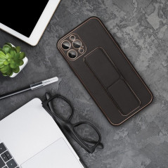 Kryt LEATHER Case Kickstand na Samsung Galaxy A12 Čierny