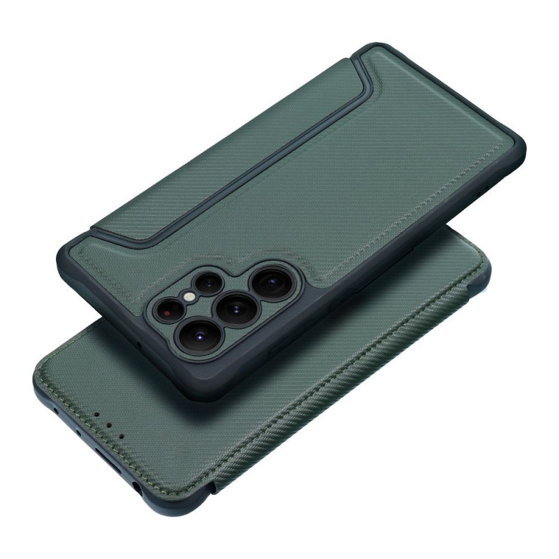 Peňaženkové puzdro Razor Book na Samsung Galaxy S23 FE Uhlíkové vlákno, Karbónový vzor  Tmavo zelený