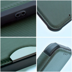 Peňaženkové puzdro Razor Book na Samsung Galaxy S23 FE Uhlíkové vlákno, Karbónový vzor  Tmavo zelený