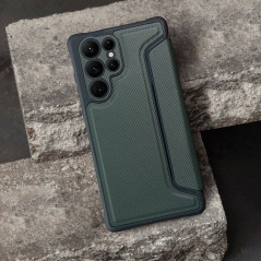 Peňaženkové puzdro Razor Book na Samsung Galaxy S23 FE Uhlíkové vlákno, Karbónový vzor  Tmavo zelený