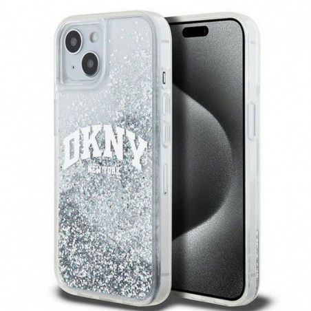 Kryt DKNY Liquid Glitters Arch Logo na Apple iPhone 15 Biely