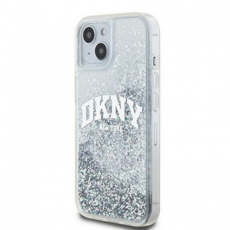 Kryt DKNY Liquid Glitters Arch Logo na Apple iPhone 15 Biely