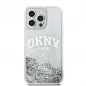 Kryt DKNY Liquid Glitters Arch Logo na Apple iPhone 15 Pro Biely