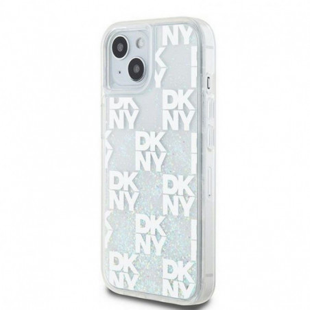 Kryt DKNY Liquid Glitters Checkered Pattern na Apple iPhone 15 Biely