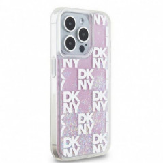 Kryt DKNY Liquid Glitters Checkered Pattern na Apple iPhone 15 Pro Ružový
