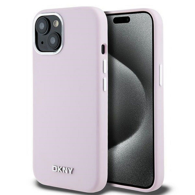 Kryt DKNY Silicone Horizontal Metal Logo na Apple iPhone 15 Plus MagSAFE  Ružový