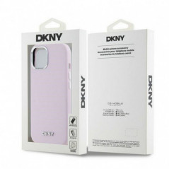 Kryt DKNY Silicone Horizontal Metal Logo na Apple iPhone 15 Plus MagSAFE  Ružový