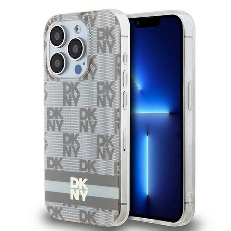 Kryt DKNY Checkered Pattern Printed Stripes na Apple iPhone 13 Pro MagSAFE  Béžový