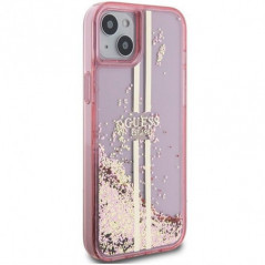Kryt Guess Liquid Glitter Gold Stripes na Apple iPhone 15 Ružový
