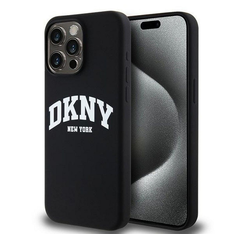 Kryt DKNY Silicone White Arch Logo na Apple iPhone 13 Pro Max MagSAFE  Čierny
