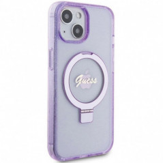 Kryt Guess Glitter Script Logo - Ring stand na Apple iPhone 15 Plus MagSAFE  Fialový (Purple)