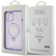 Kryt Guess Glitter Script Logo - Ring stand na Apple iPhone 15 Plus MagSAFE  Fialový (Purple)