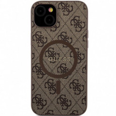Kryt Guess Leather 4G Metal Logo na Apple iPhone 15 Plus Hnedý