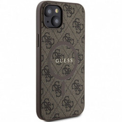 Kryt Guess Leather 4G Metal Logo na Apple iPhone 15 Plus Hnedý