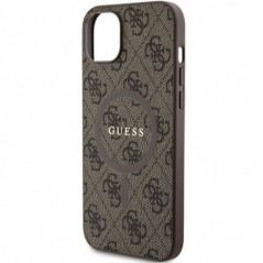 Kryt Guess Leather 4G Metal Logo na Apple iPhone 15 Plus Hnedý