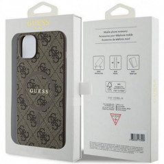 Kryt Guess Leather 4G Metal Logo na Apple iPhone 15 Plus Hnedý