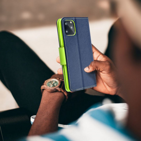Peňaženkový obal Fancy Book na Motorola Moto G54 Námornícka modrá / Limetkovo zelený