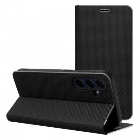 Peňaženkové puzdro LUNA Book Carbon na XIAOMI 14 Uhlíkové vlákno, Elegant  Čierny