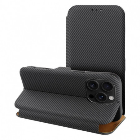 Peňaženkové puzdro FOLIO Side Magnet na Apple iPhone 16 Elegant, Karbónový vzor  Šedý