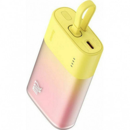 Baseus Power bank PPKDC05I 5200 mAh so vstavaným káblom Lightning + kábel Typ C až Typ C PD QC 2,4A 20W žlto ružová