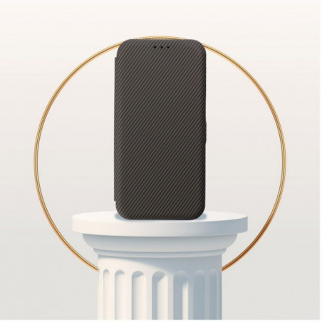 Peňaženkové puzdro FOLIO Side Magnet na Motorola Moto G55 Elegant, Karbónový vzor  Hnedý