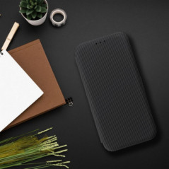 Peňaženkové puzdro FOLIO Side Magnet na Motorola Moto G55 Elegant, Karbónový vzor  Čierny